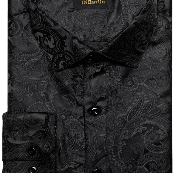 Elegant DiBanGu Mens Silk Paisley Dress Shirts Long Sleeve. - Picture 5 of 7